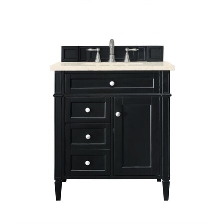 James Martin Vanities Brittany 30in Single Vanity, Black Onyx, w/ 3 CM Eternal Marfil Quartz Top 650-V30-BKO-3EMR